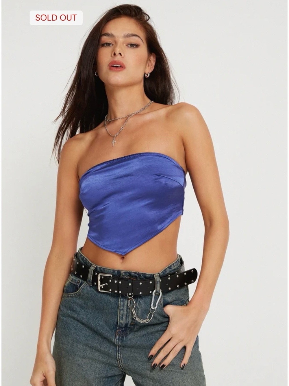 Motel Rocks Nolda Bandeau Top in Satin Spectrum Blue (NWT)